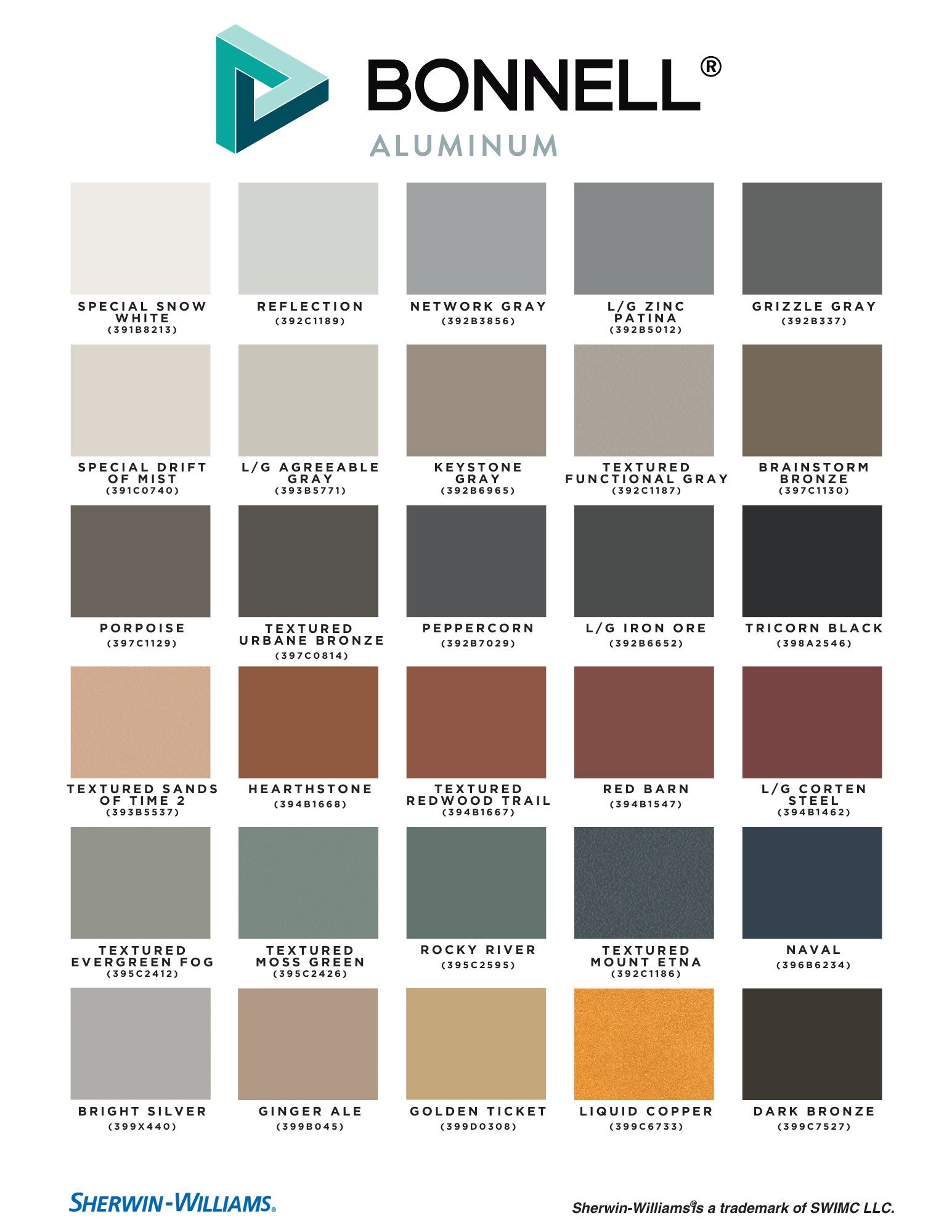 Sherwin-Williams & Bonnell Aluminum Color Card
